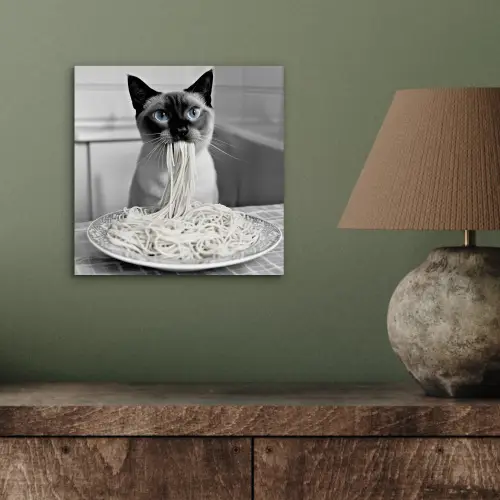 Kat - Siamees - Zwart Wit - Schattig - Dieren aluminium wit klein -sfeer2