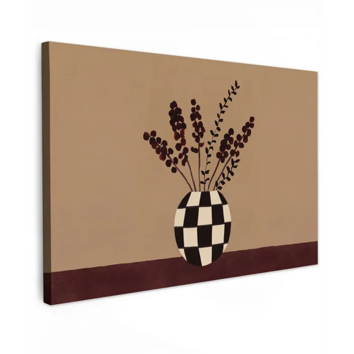 Minimalistisch - Vaas - Bloemen - Bruin canvas 2cm klein -z3d
