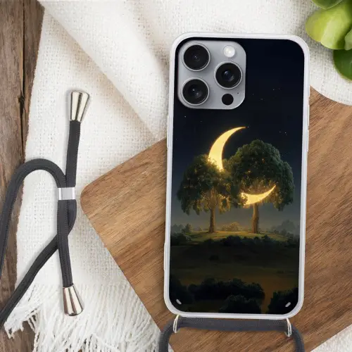 Maan - Bomen - Rust Hoesje iPhone 16 Pro Max met koord klein -sfeer4