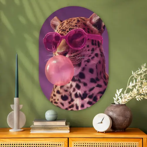 Panter - Zonnebril - Kauwgombel - Roze Wandcirkel Ovaal Glas middel -sfeer2