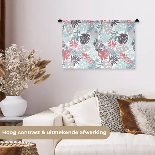 Bladeren - Jungle - Pastel - Tropisch Wandkleed katoen klein -sfeer1
