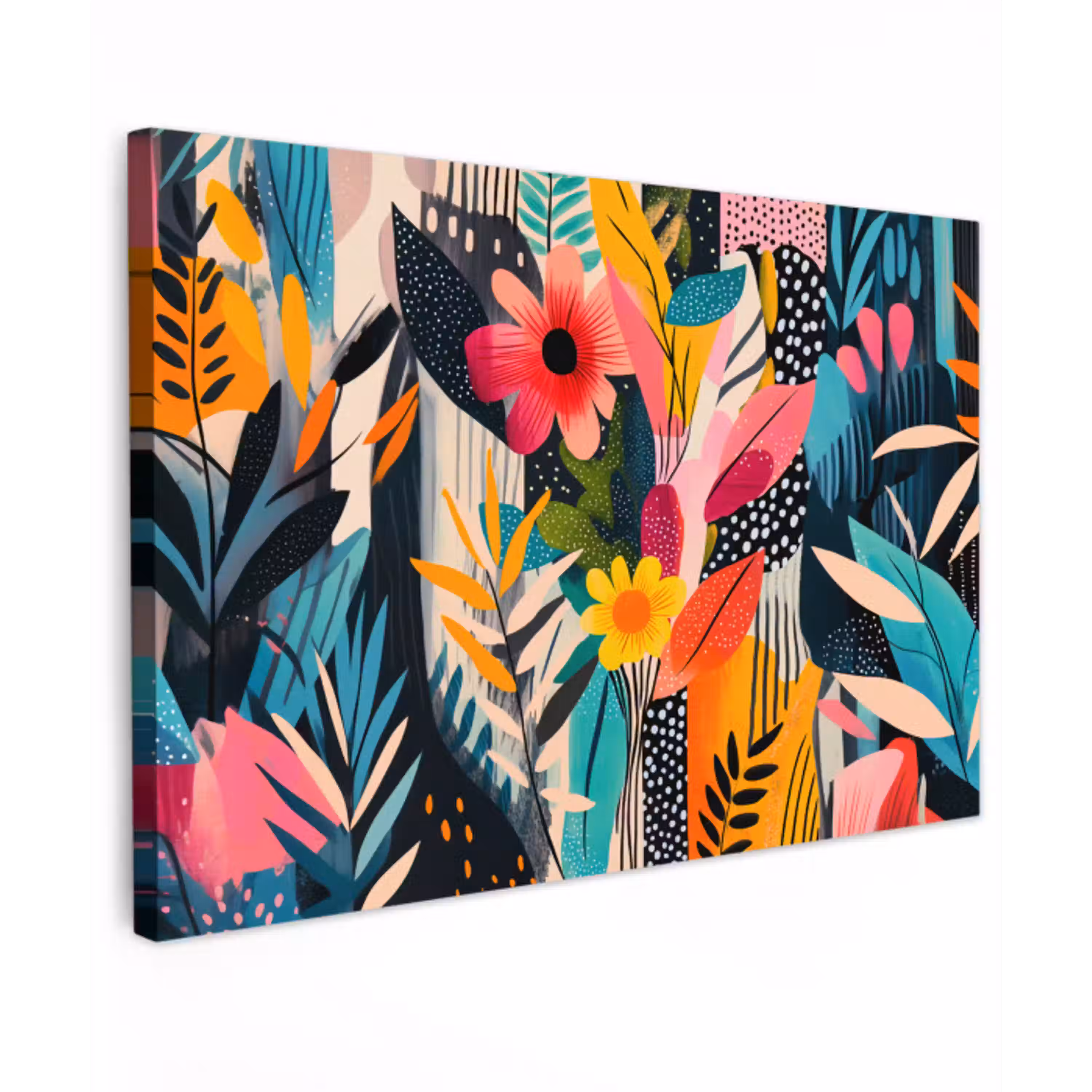 Schilderij - Abstract - Bloemen - Roze canvas 2cm klein -z3d