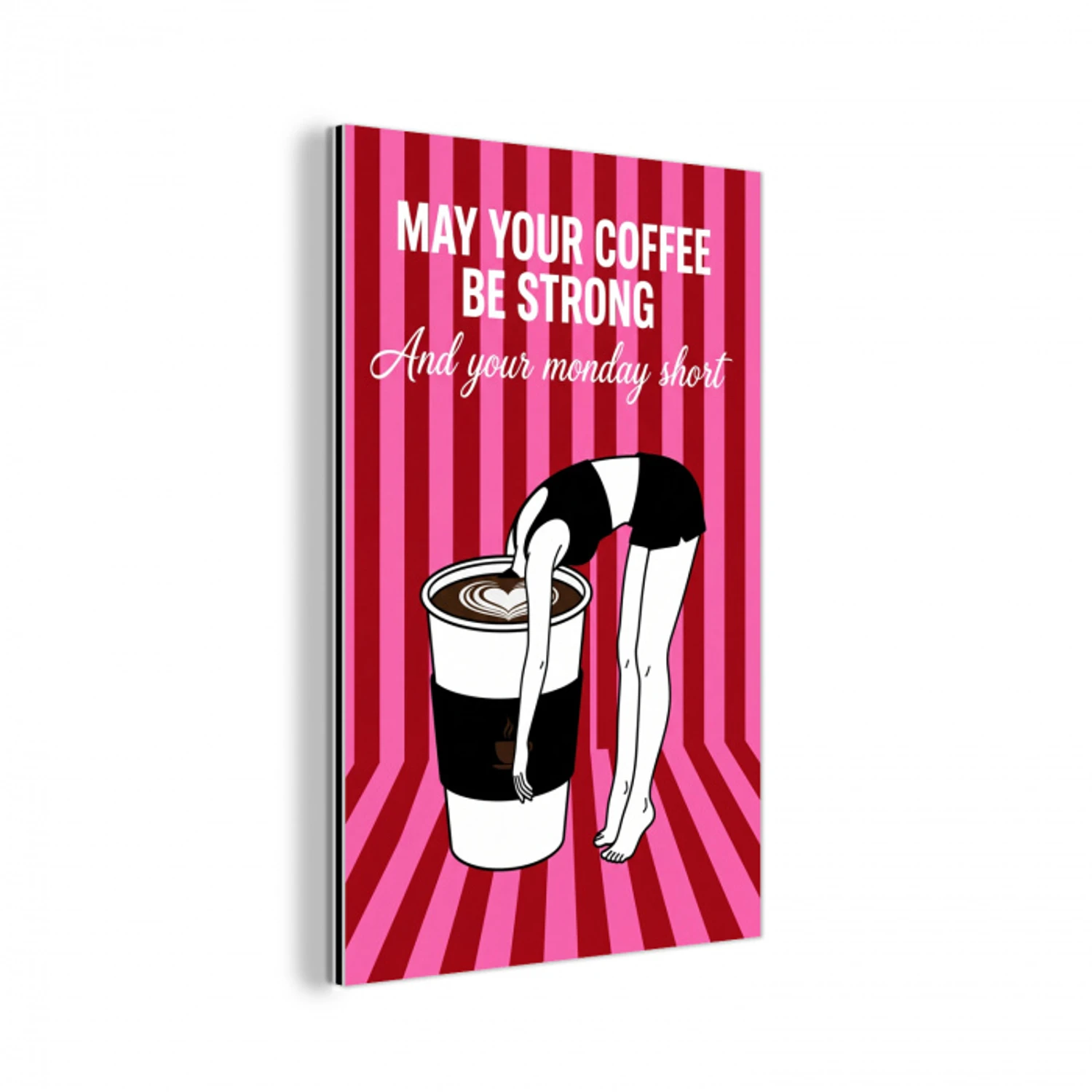 Roze - Strepen - Koffie - Maandag aluminium wit klein -3d