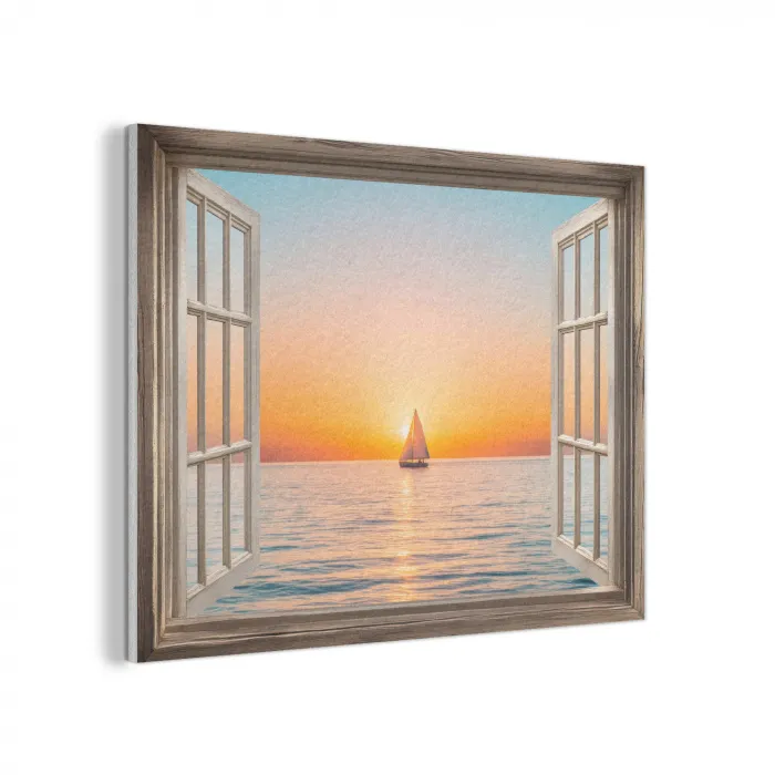 Doorkijk - Zee - Boot - Zonsondergang PET vilt klein -3d