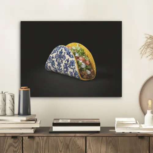 Taco - Vlees - Salade - Delftsblauw - Motief PET vilt klein -sfeer1
