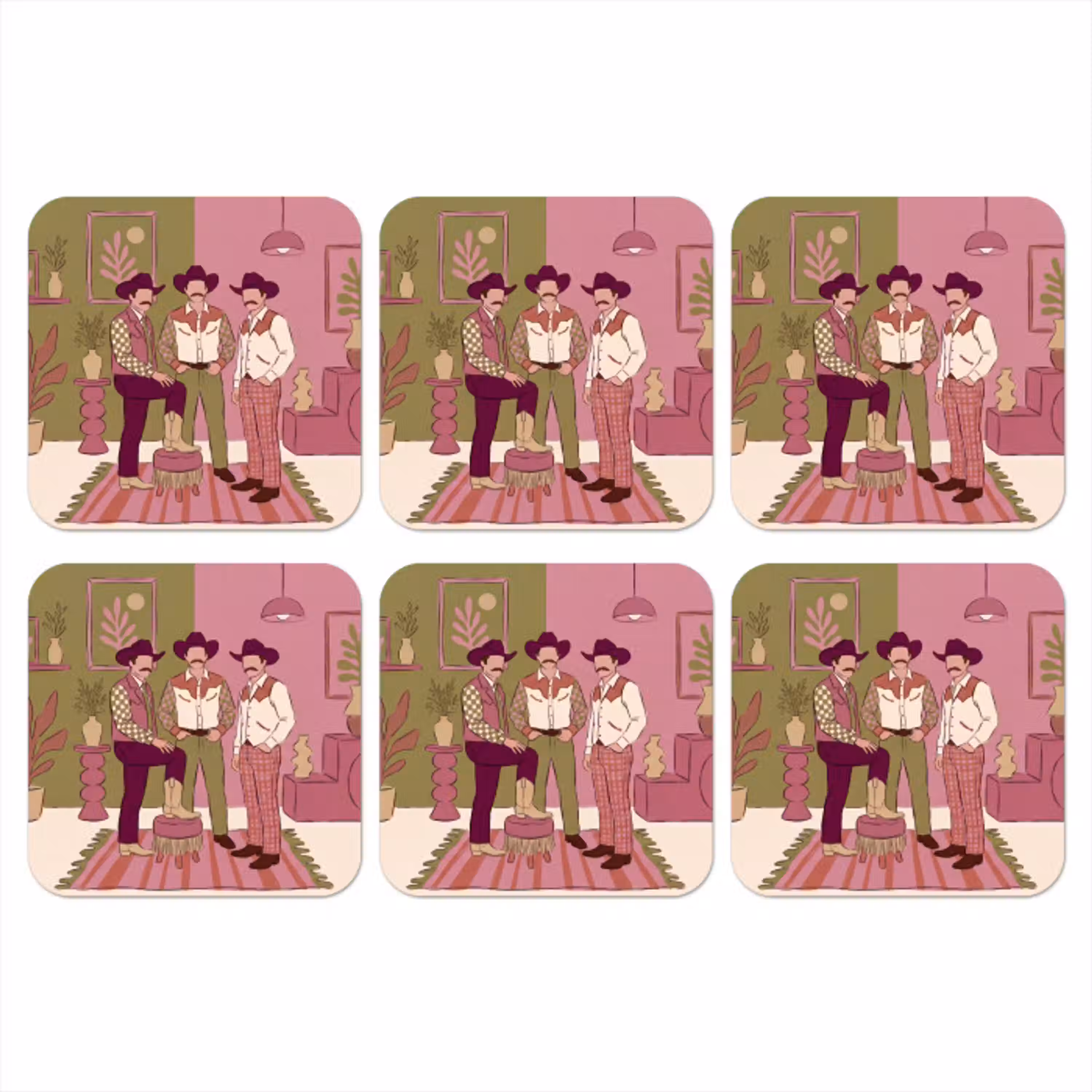 Mensen - Mannen - Hoeden - Retro - Interieur onderzetter kurk middel -3d