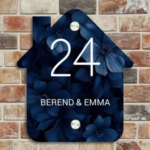 Blauwe bloemen - Sierlijk Naambord Huisje klein -sfeer6