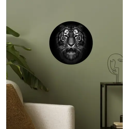 Tijger - Dieren - Zwart - Wit - Portret - Wild Wandcirkel behangsticker klein -sfeer2