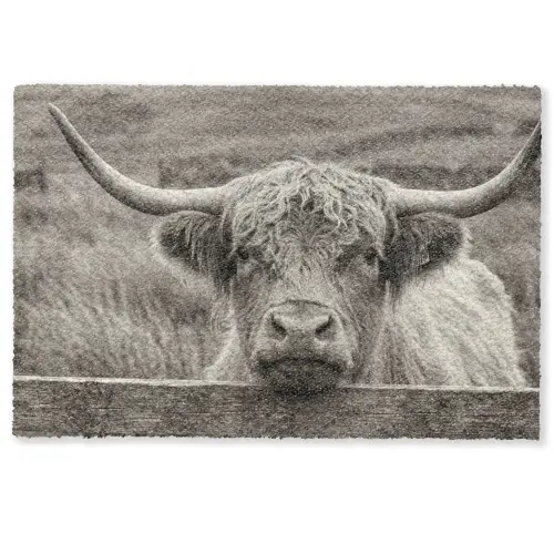 Schotse hooglander - Zwart - Wit - Hout Deurmat klein -zkaufland3d
