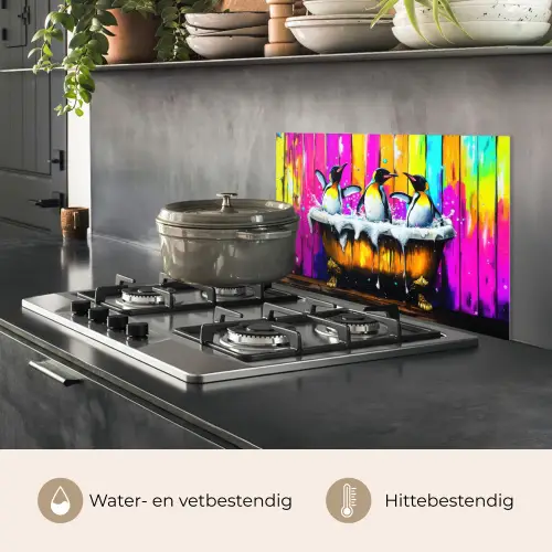 Pinguïns - Badkuip - Kleurrijk - Schuim keuken achterwand spatscherm klein -usp_NL