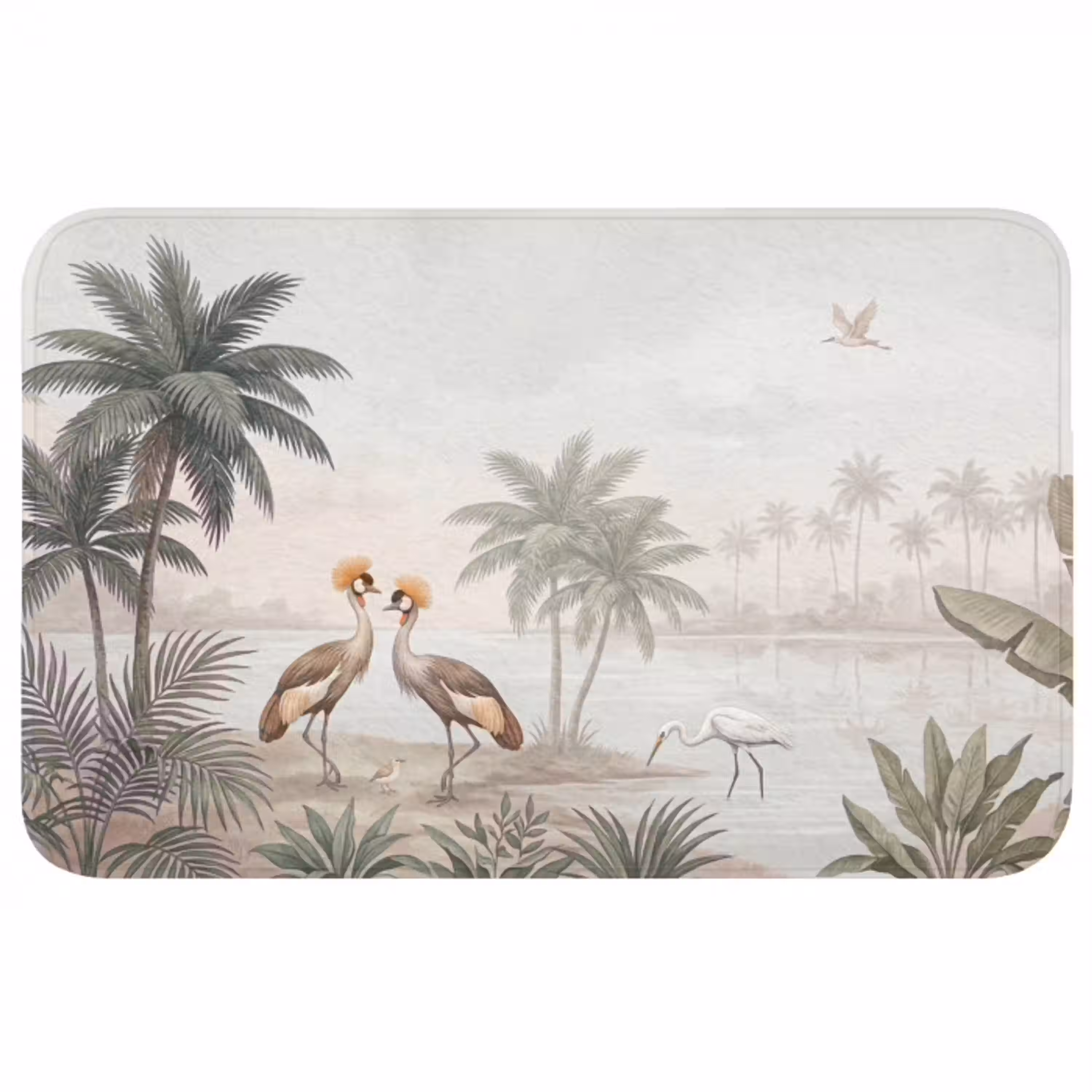Kraanvogels - Palmbomen - Tropisch Badmat middel -3d