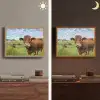 Koe - Weide - Bloemen Light Box met batterij (Wandlamp) middel -sfeer3