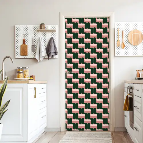 Vlechtpatroon - Groen - Roze - Geometrisch deurposter klein 289 -sfeer5