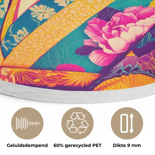 Hagedis - Bloemen - Roze - Kimono Akoestische PET Vilt - Rond klein -closeup_NL
