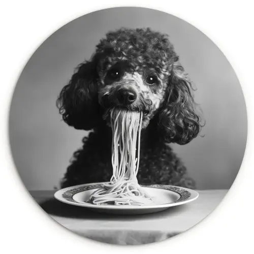 Poedel - Hond - Zwart - Wit - Schattig - Pasta Wandcirkel plexiglas klein -3d