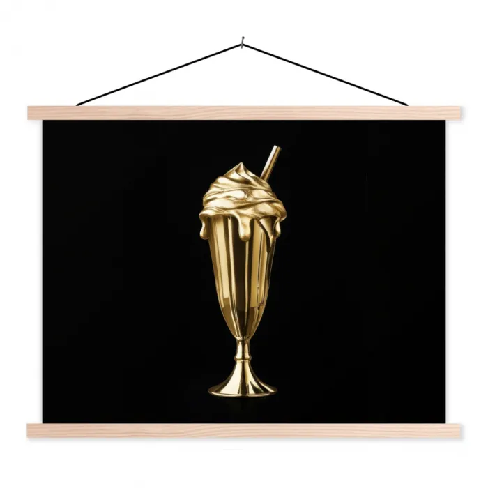 Milkshake - Goud - Drinken - Zwart textielposter latten blank klein -3d
