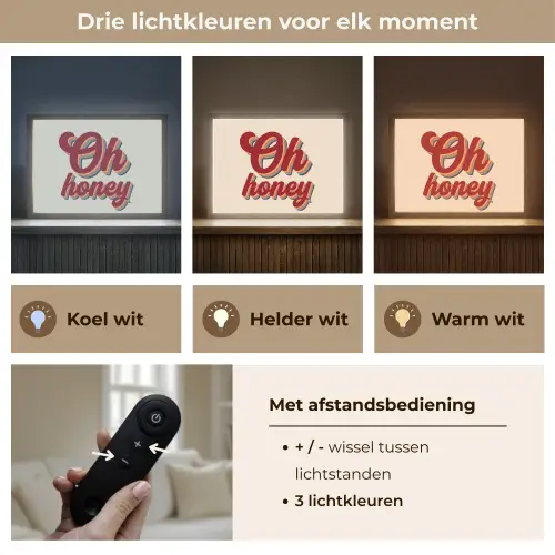 Oh honey - Rood - Schaduw Light Box met batterij (Wandlamp) middel -USP_lichtkleurNL