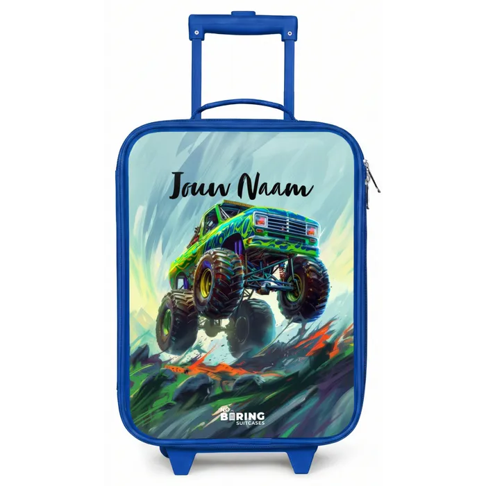 Groene Monstertruck met Penseelstreken Kinderkoffer - Blauw klein -zz3dotto