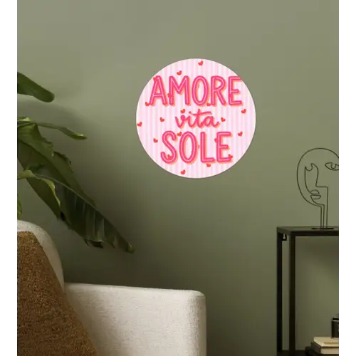 Amore vita sole - Roze - Hartjes Wandcirkel behangsticker klein -sfeer2
