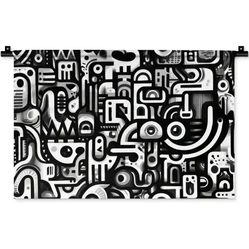 Symbolen - Abstract - Grafisch - Zwart Wandkleed katoen klein -zz3d