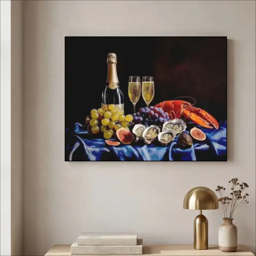 Champagne - Luxe - Oesters Textielframe zwart klein -sfeer2