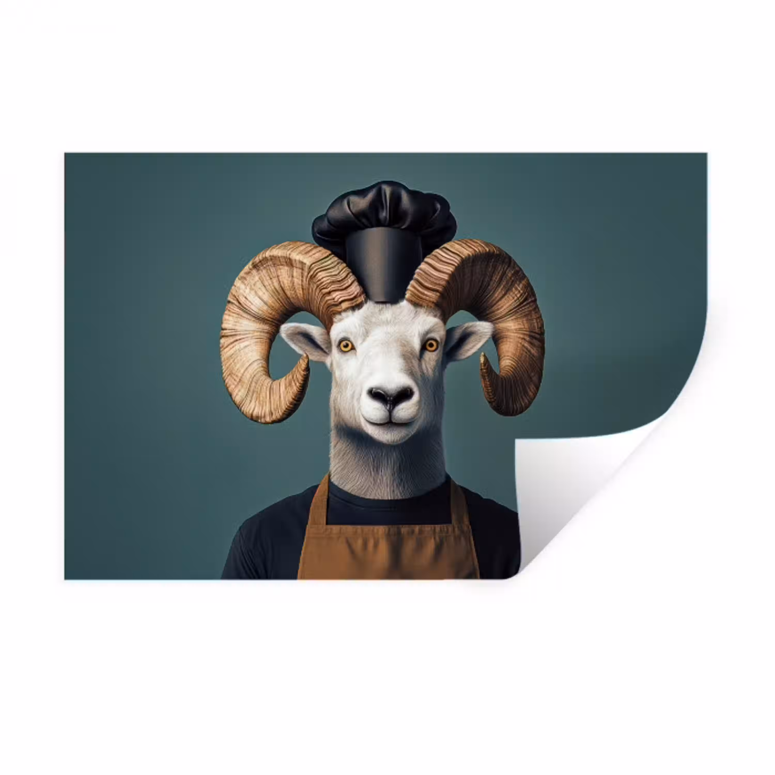 Geit - Hoorns - Kokskleding Muursticker klein -3d