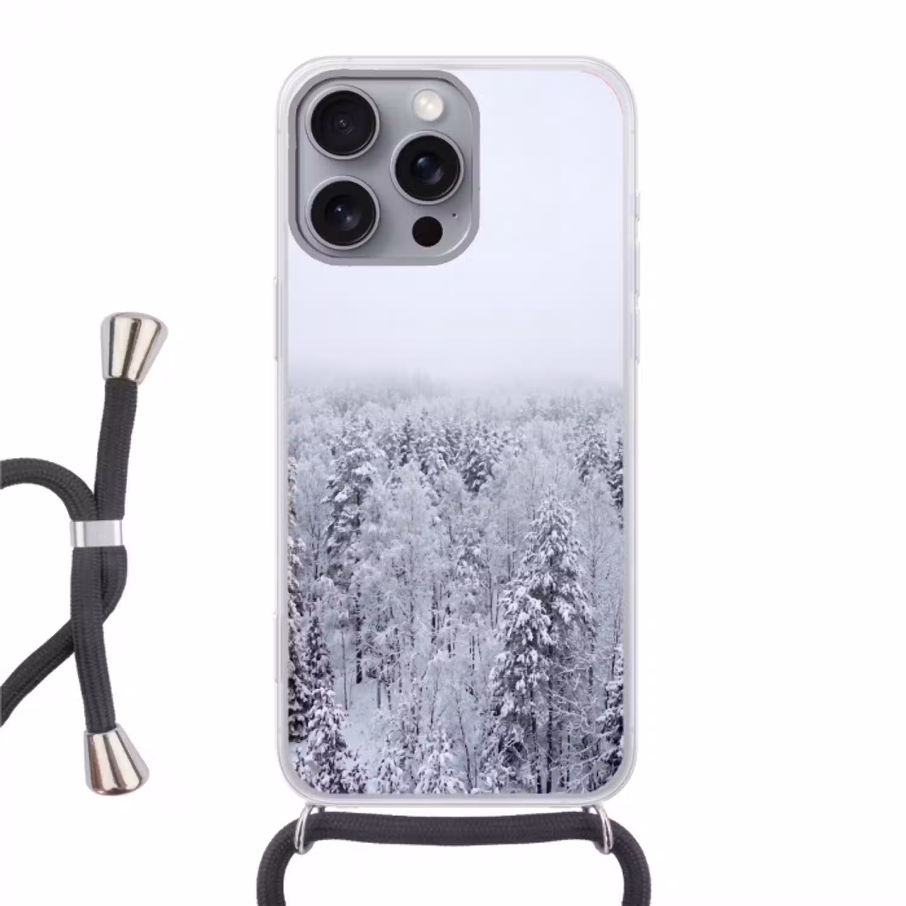 Bos - Sneeuw - Winter - Natuur - Wit Hoesje iPhone 16 Pro Max met koord klein -3d