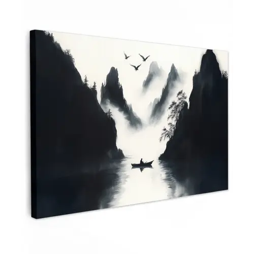 Roeiboot - Mistig - Bergen - Vogels canvas 2cm klein -z3d