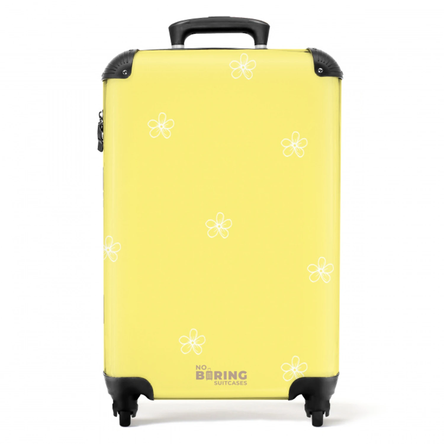 Gele achtergrond met witte bloemen NBS - Handbagage koffer - Unisex middel -productfoto_recht