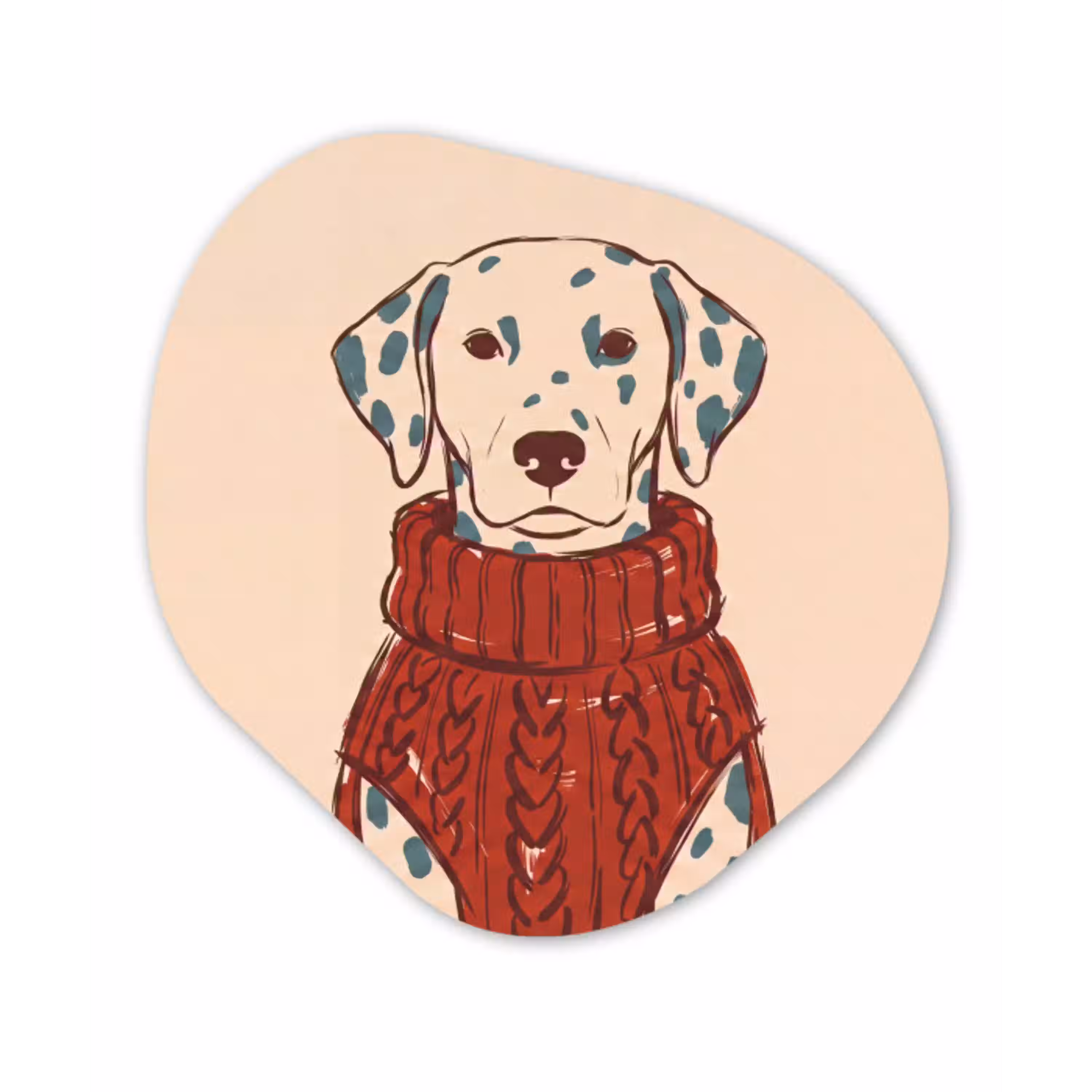 Hond - Trui - Winter - Dieren - Rood Wandcirkel Organisch Aluminium middel -3d