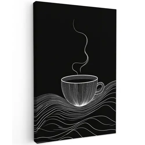 Lijntekening - Koffiekop - Zwart Tuinposter op houten frame 2 cm dik klein -3d