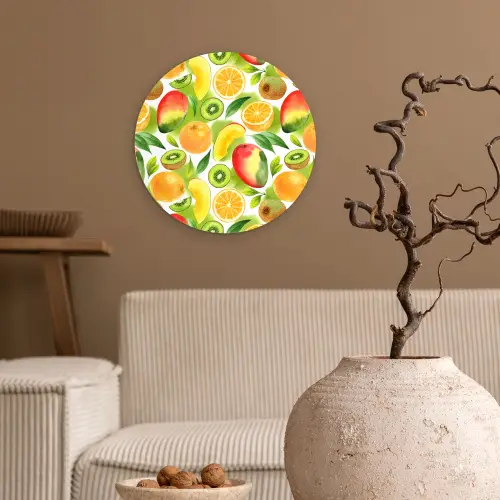 Kiwi - Sinasappel - Mango - Perzik Wandcirkel plexiglas klein 852 -sfeer1