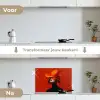 Oranje - Hoed - Vrouw keuken achterwand spatscherm klein -voor_na_NL