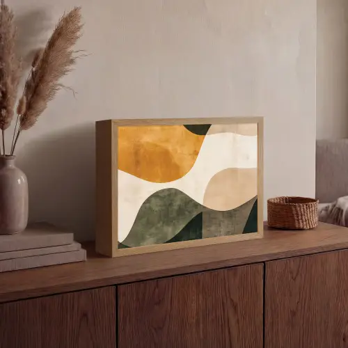 Vormen - Okergeel - Abstract Light Box met batterij (Wandlamp) middel -sfeer2