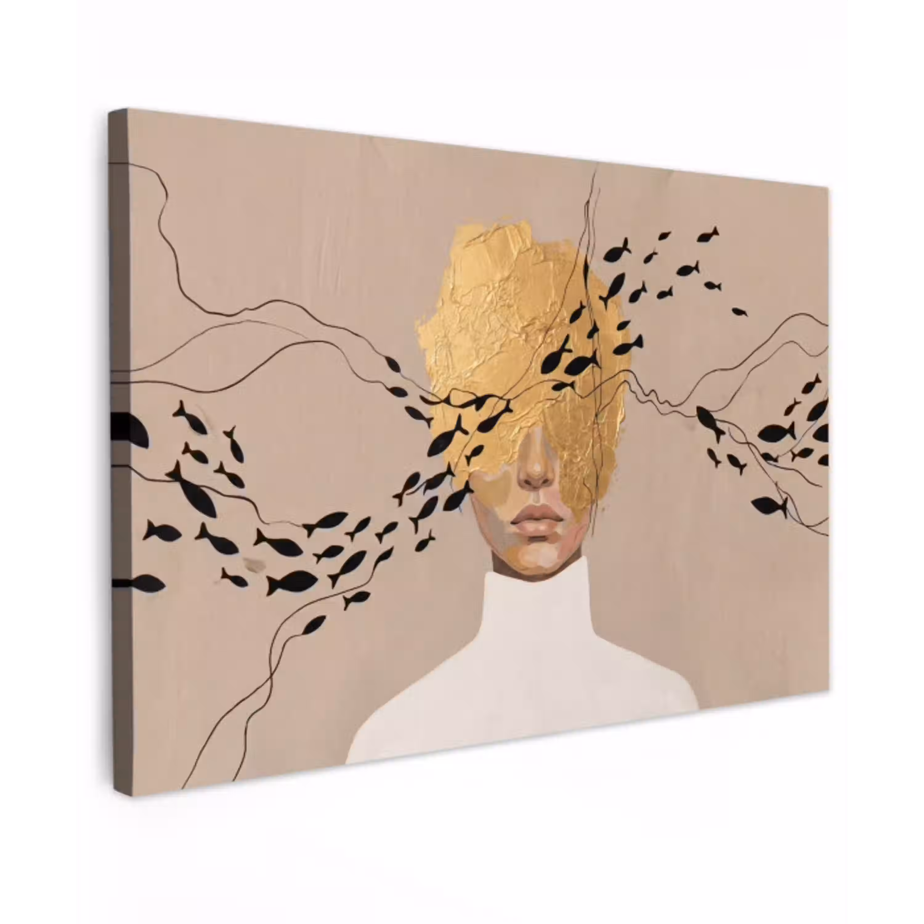 Modern - Vrouw - Goud Tuinposter op houten frame 2 cm dik klein -3d