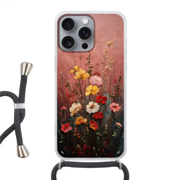 Bloemenboeket - Fijne details - Roze Hoesje iPhone 16 Pro Max met koord klein -3d