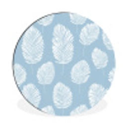 Palmbladeren - Naadloos - Patroon - Pastelblauw Wandcirkel aluminium klein 190 -3d