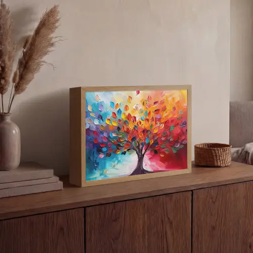 Boom - Levensboom - Kleurrijk - Abstract Light Box met batterij (Wandlamp) middel -sfeer2