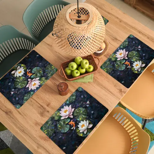 Glasstukjes - Leliebladeren - Vis - Oranje Placemat vinyl groot -zzsfeer5_Kitchenyeah-website