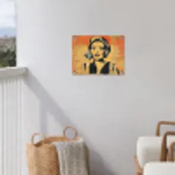 Retro - Vrouw - Koptelefoon - Oranje tuinposter los doek klein -sfeer8