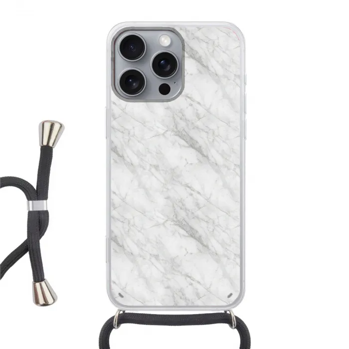 Klassiek - Marmer - Grijs Hoesje iPhone 16 Pro Max met koord klein 804 -3d