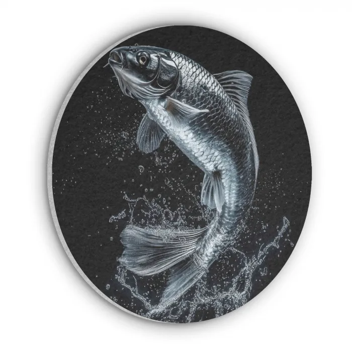 Vis - Koi - Zwart - Water Akoestische PET Vilt - Rond klein -3d