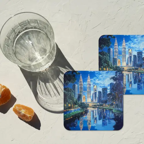 Stad Kuala Lumpur - Skyline - Wolkenkrabbers - Water onderzetter kurk middel -sfeer4
