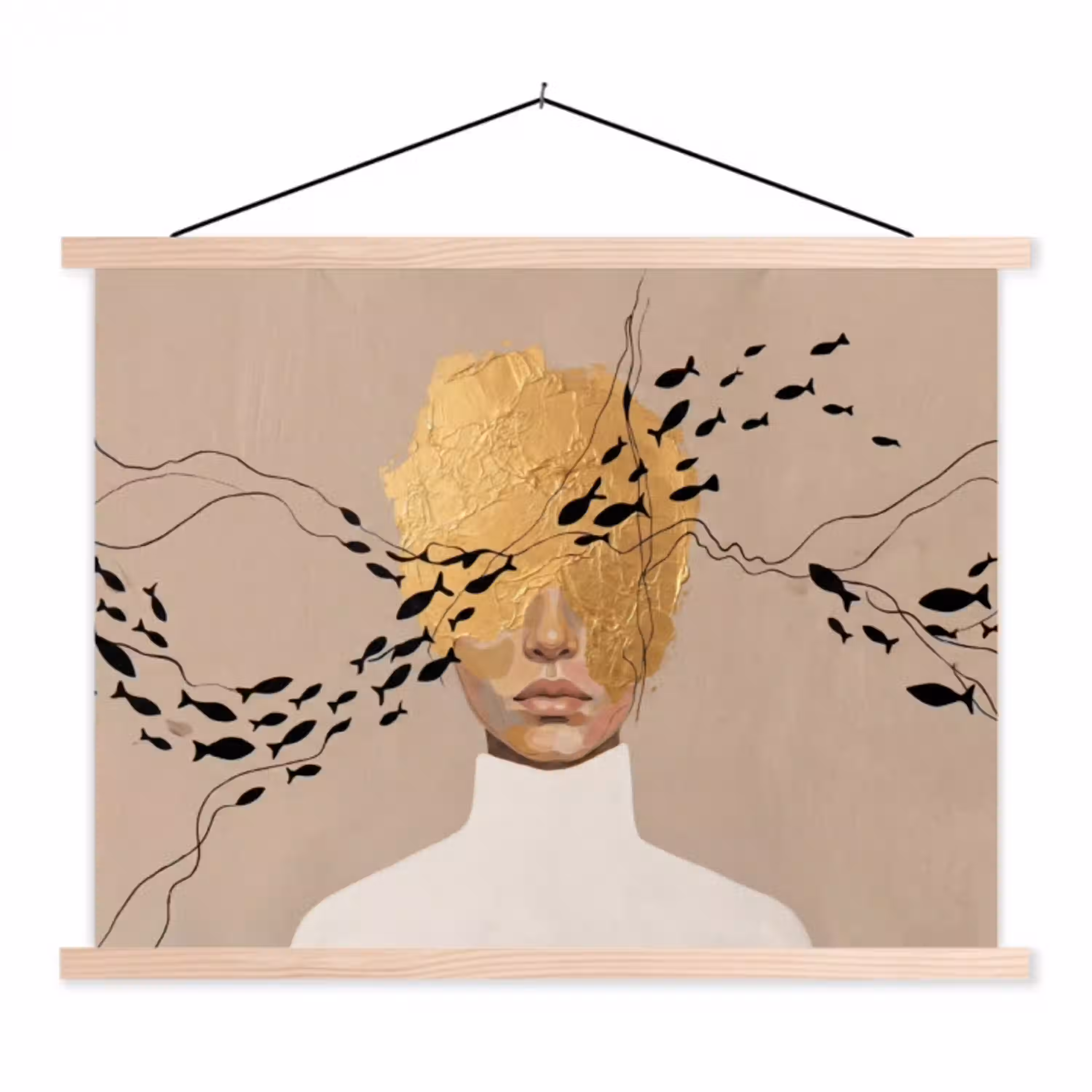 Modern - Vrouw - Goud textielposter latten blank klein -3d