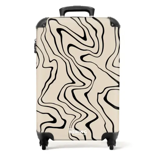Beige achtergrond met abstracte zwarte lijnen NBS - Handbagage koffer - Kinderen Unisex middel -productfoto_recht