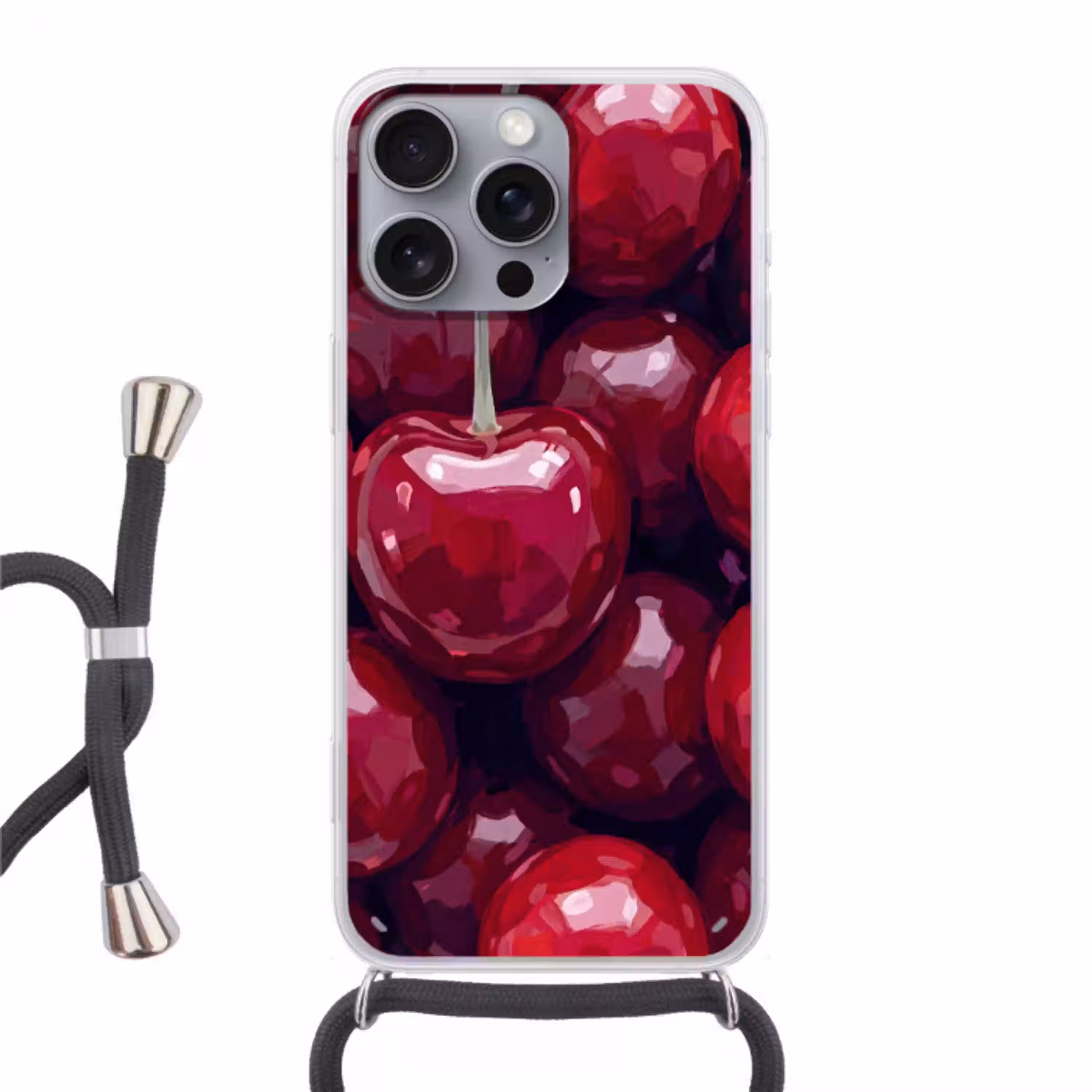 Fruit - Kersen - Eten - Modern - Rood Hoesje iPhone 16 Pro Max met koord klein -3d