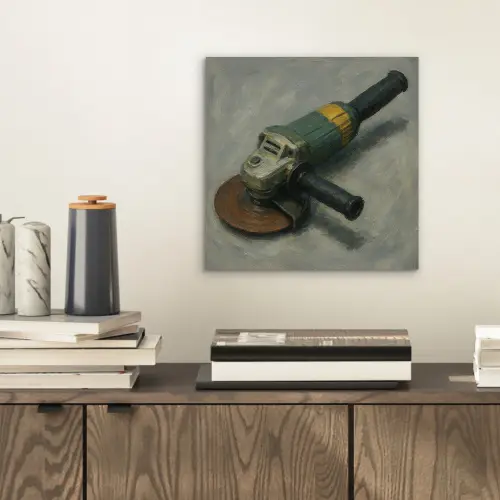 Haakse slijper - Schilderij - Gereedschap aluminium wit klein -sfeer1