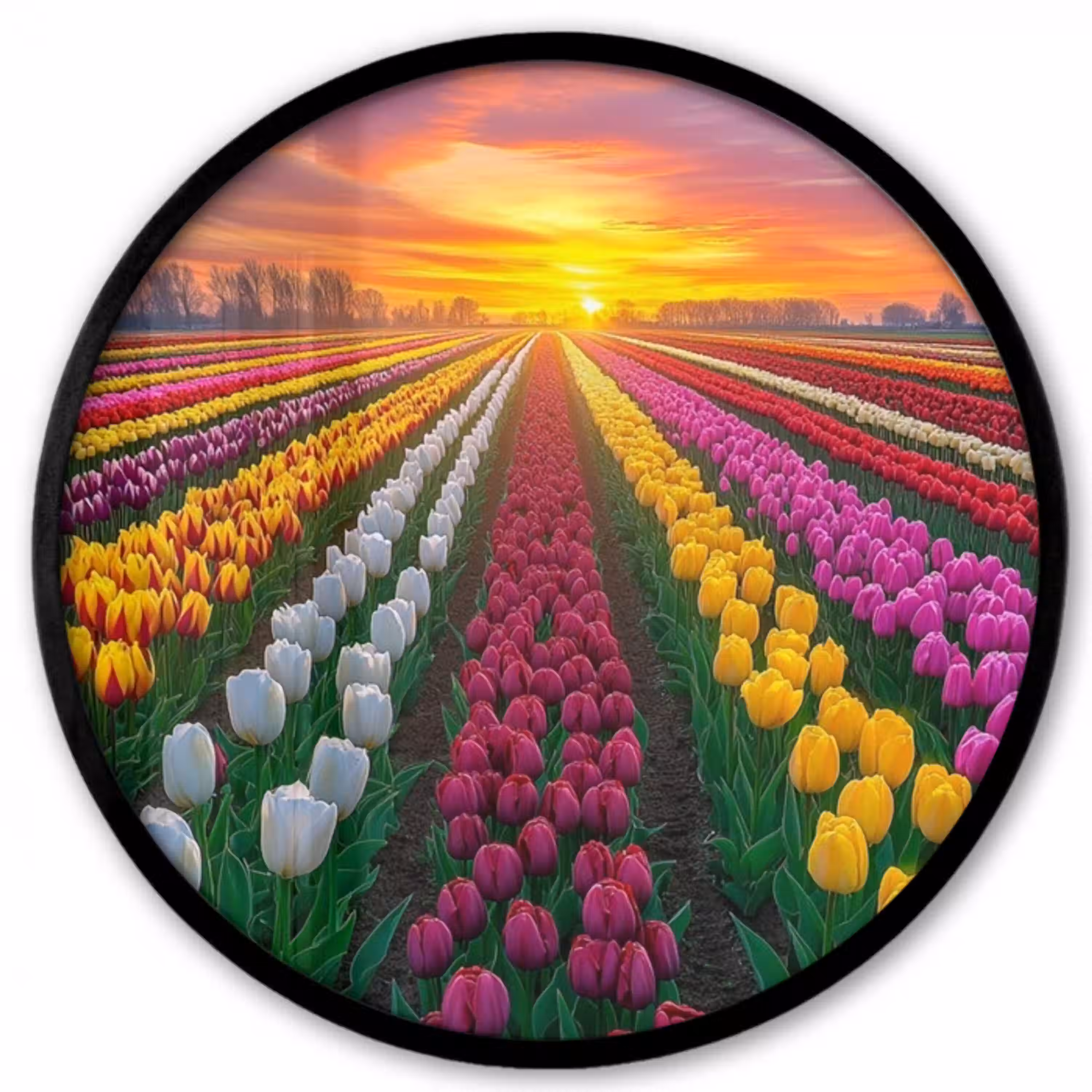 Tulpenveld - Zonsondergang - Kleurrijk Fotolijst rond zonder passe partout klein -3d