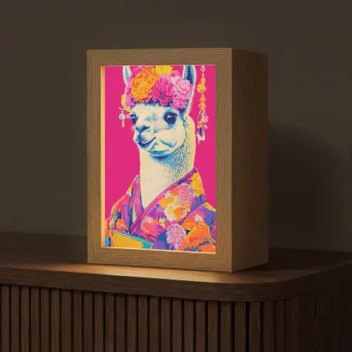 Lama - Kimono - Bloemenkrans - Felroze Light Box met kabel (Tafellamp) klein -z3d_website