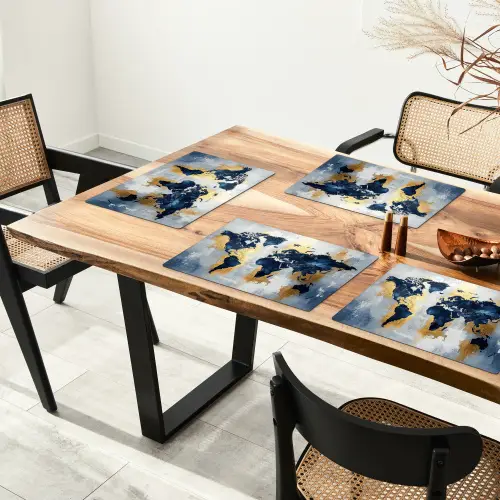 Wereldkaart - Blauw - Abstract Placemat vinyl groot -zzsfeer4_Kitchenyeah-website